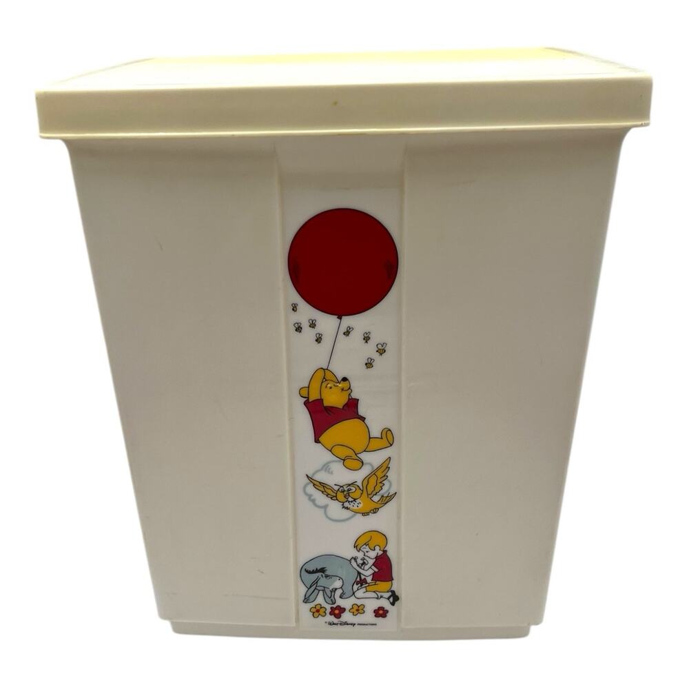 Vtg 1970's Winnie The Pooh Clothes Hamper Wastebasket Hard Plastic 2 pieces READ